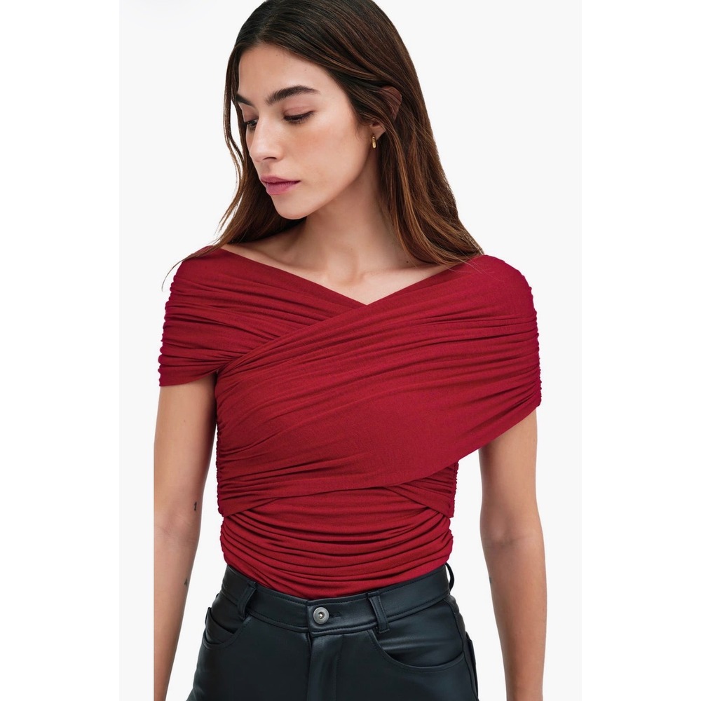 Marcella Alyssa Infinity Top Red Multi-Way Wrap Ruched Blouse NWT Sz M Luxury - Picture 15 of 16